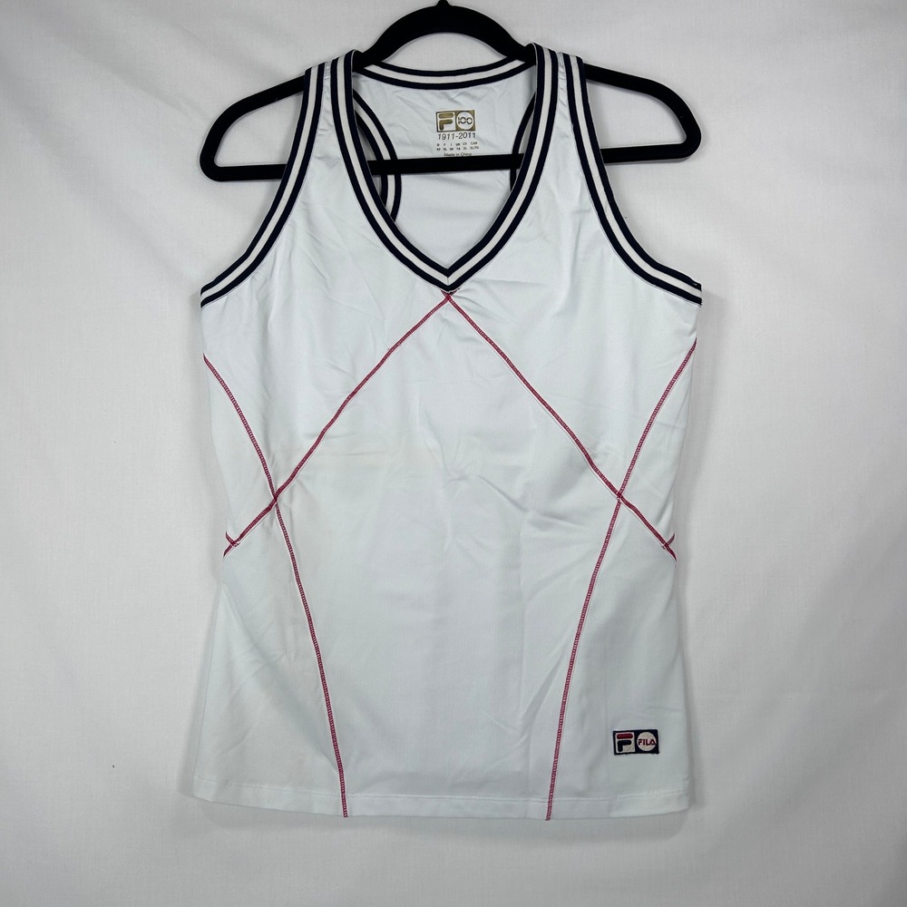 Fila 1911-2011 White Tennis Tank Top Red Contrast Stitching & Striped Trim (XL)